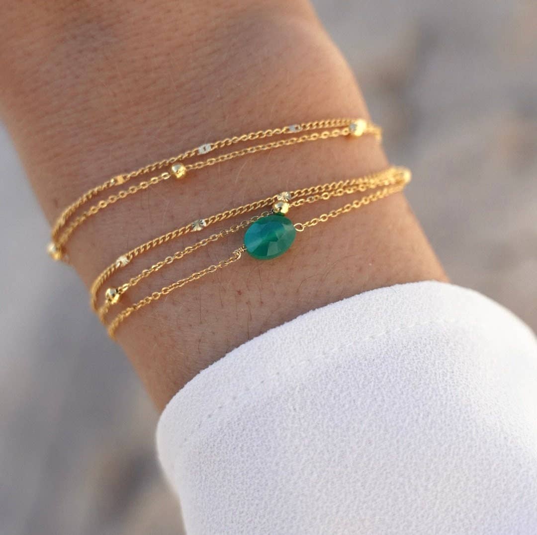 Armband Celestine – Drievoudige Damesarmband met Natuurlijke Groene Agaatsteen By Maysa