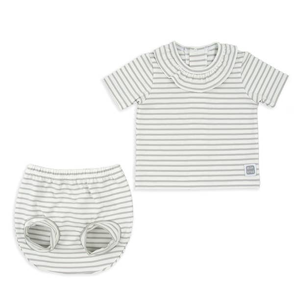 Set van korte broek en kort mouw truitje met ruches aan de kraag: Grijs / 3-6 maanden Minutus
