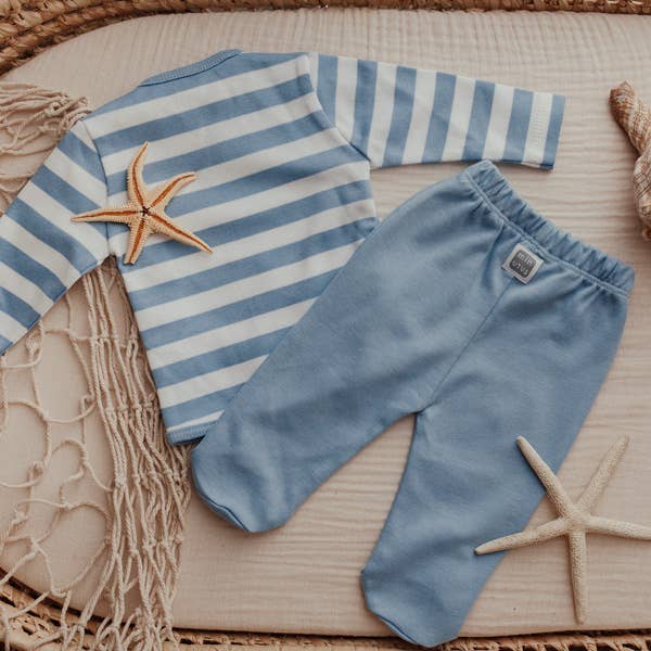 Set Legging en Gestreepte Trui Eerste Outfit Lichtblauw - 3-6 maanden Minutus