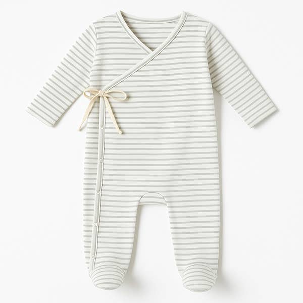 Gestreepte Baby Romper Jumpsuit met Strik - Beige 0-1 maand Minutus