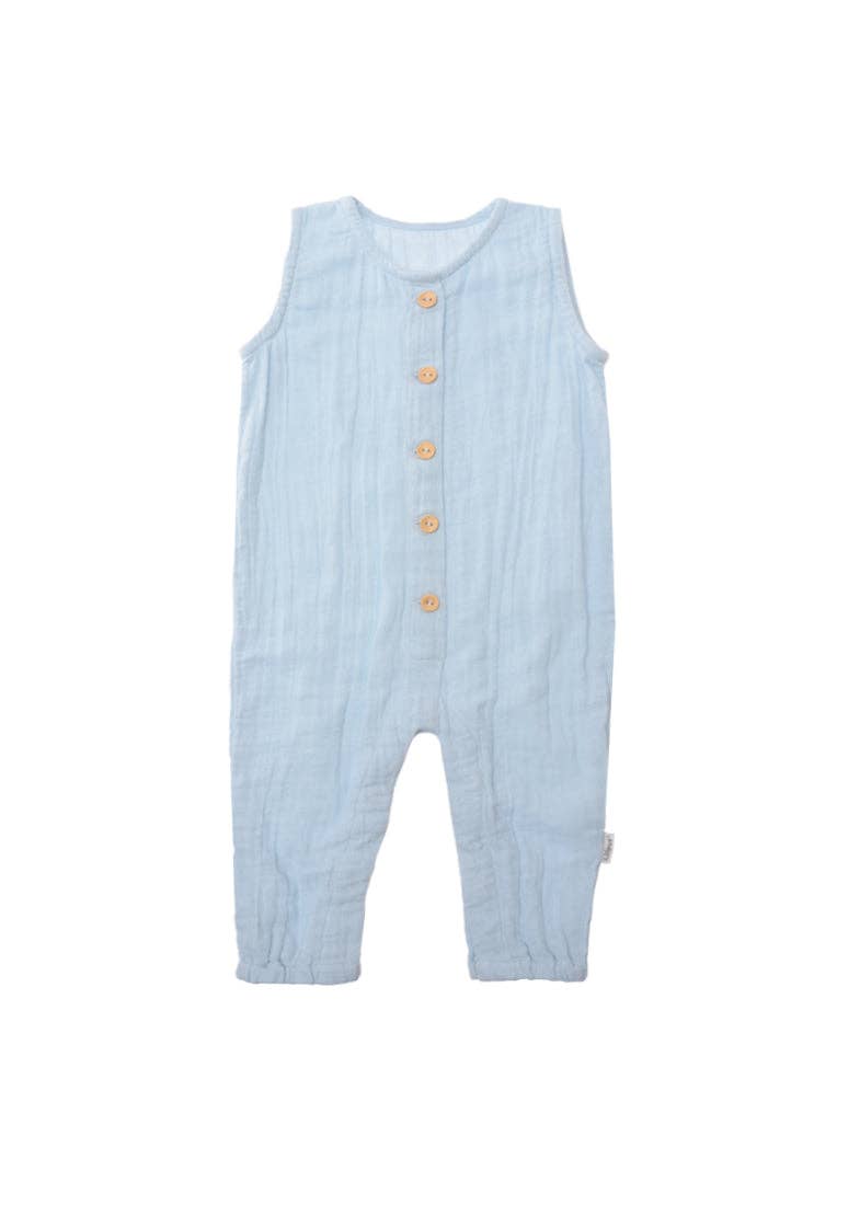 Lichtblauwe muslin jumpsuit: 98/104 Liliput