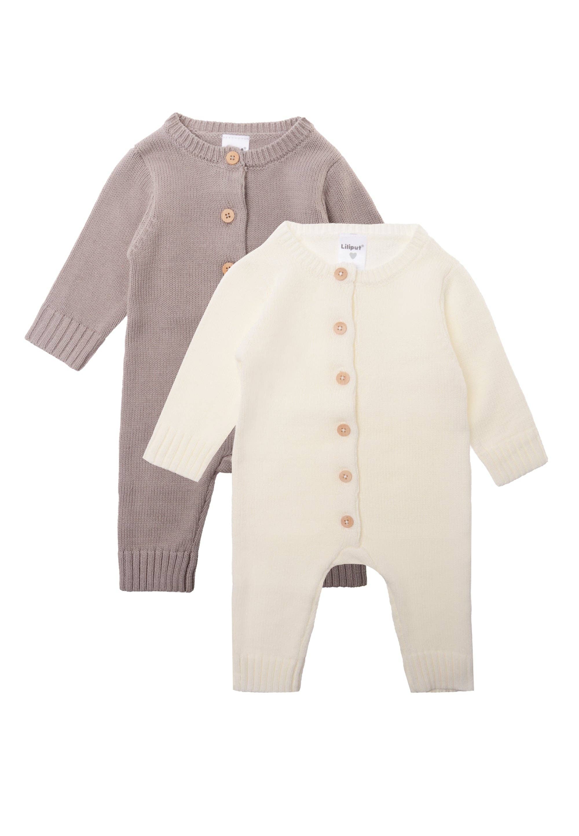 2-pack gebreide overalls in bruin en ecru Liliput