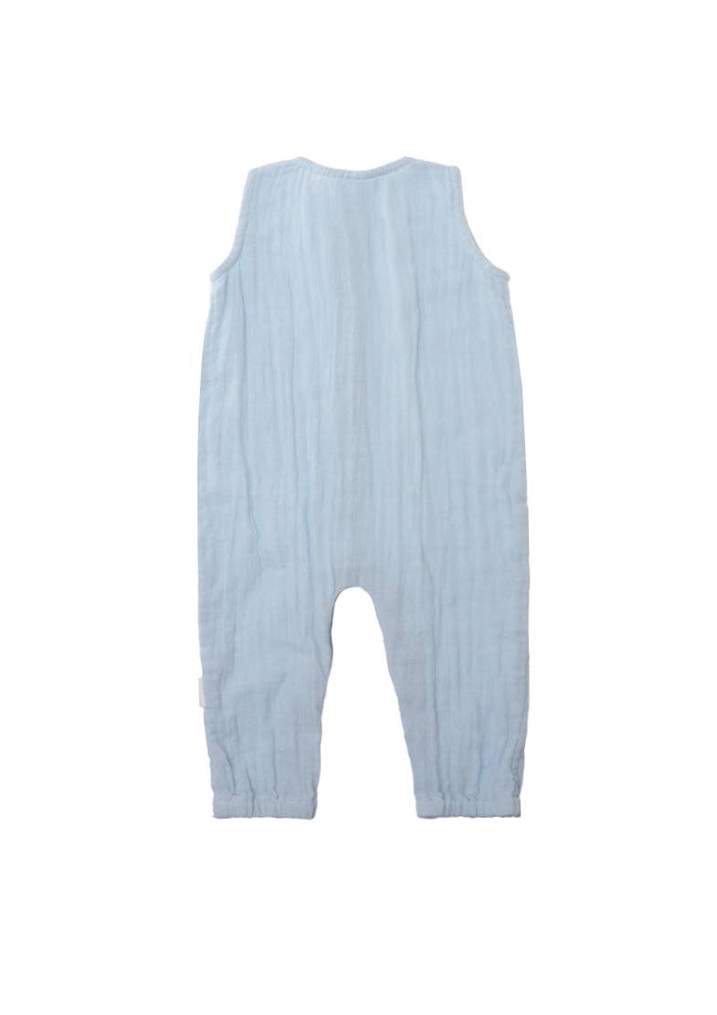 Lichtblauwe muslin jumpsuit: 98/104 Liliput