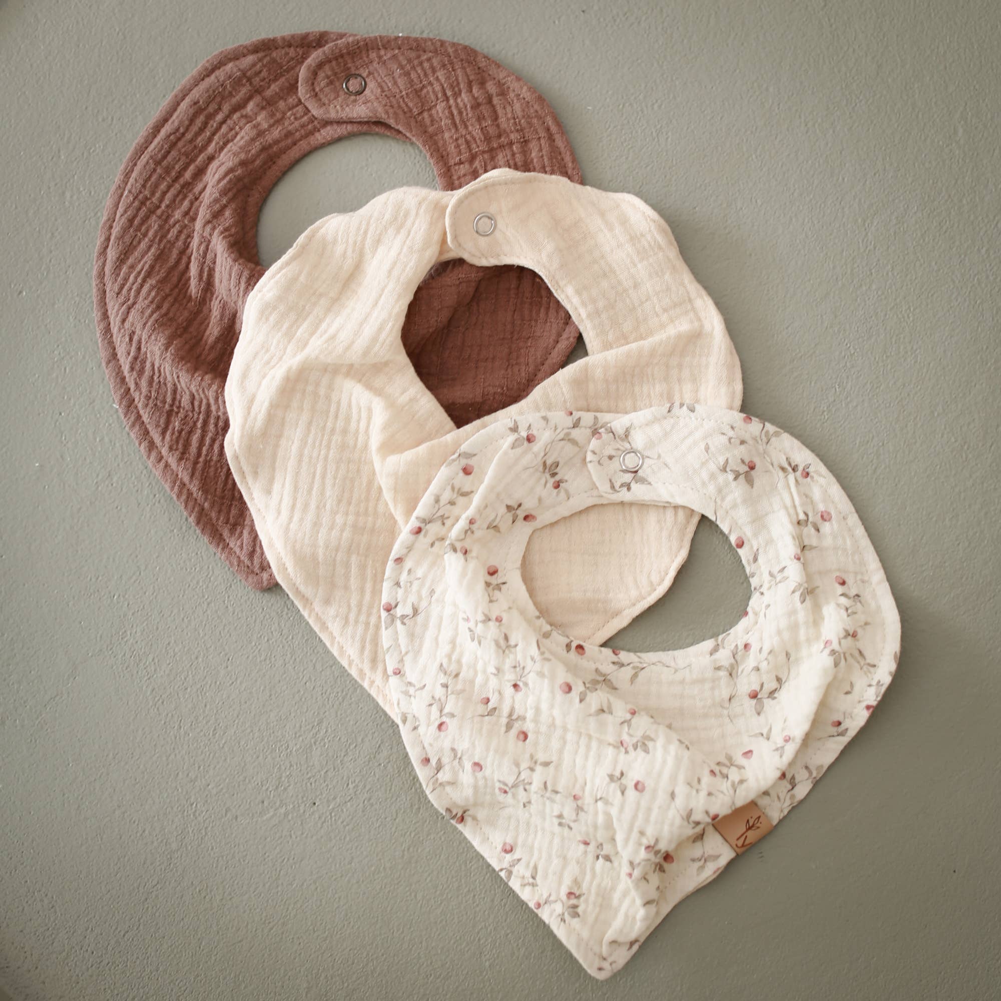 Mousseline Slabbetjes Set 3 Stuks - Verstelbare Baby Bandana Sjaals Beige