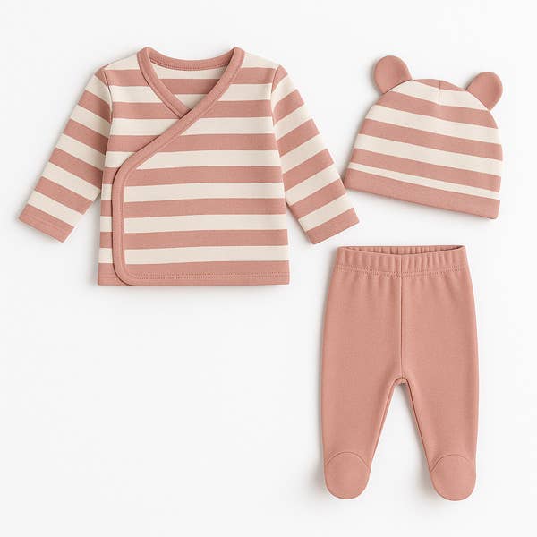 3-Delige Set Gestreept Eerste Outfit - Poederroze Minutus
