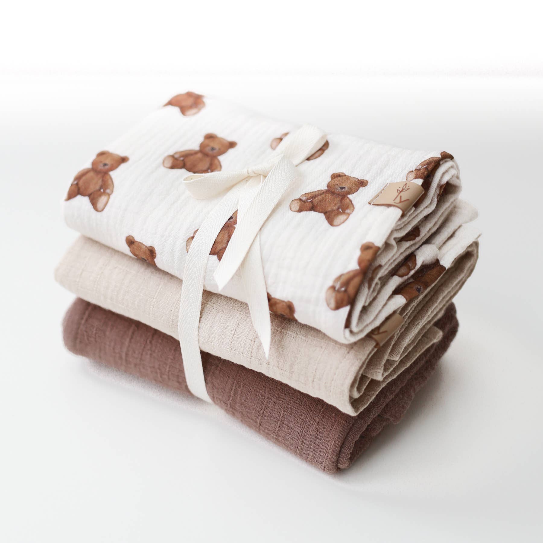 Hydrofiele Doeken Set 60x60 cm - 3 Stuks Mousseline Spuugdoeken Beige Teddyberen