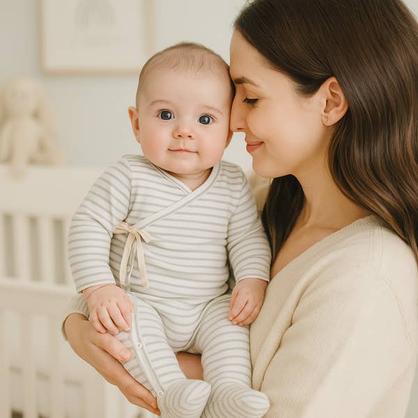 Gestreepte Baby Romper Jumpsuit met Strik - Beige 0-1 maand Minutus