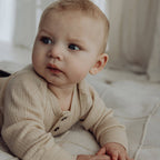 Geribbelde henley top wol-bamboe heidegrijs - lange mouwen shirt 0-3 maanden