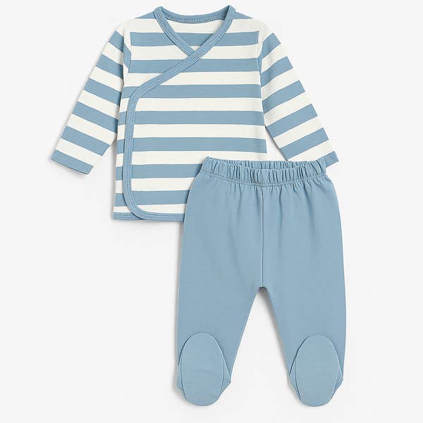 Set Legging en Gestreepte Trui Eerste Outfit Lichtblauw - 3-6 maanden Minutus