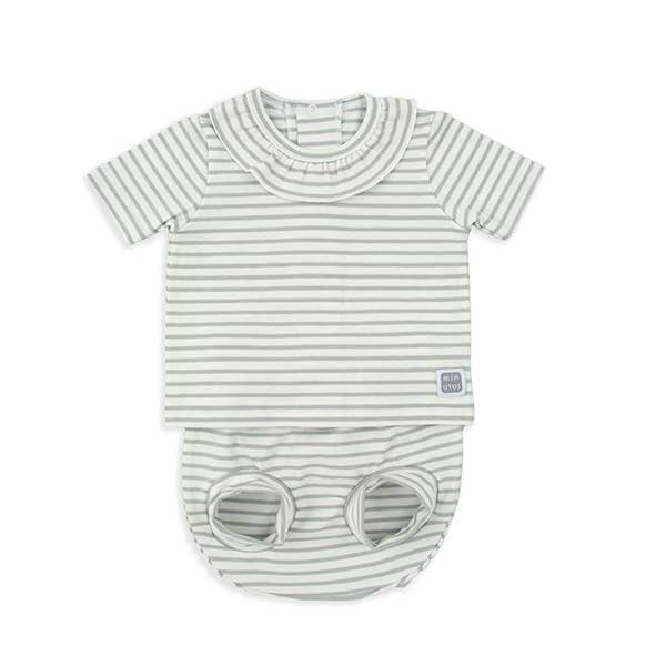 Set van korte broek en kort mouw truitje met ruches aan de kraag: Grijs / 3-6 maanden Minutus