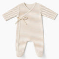Gestreepte Baby Romper Jumpsuit met Strik - Beige 0-1 maand Minutus