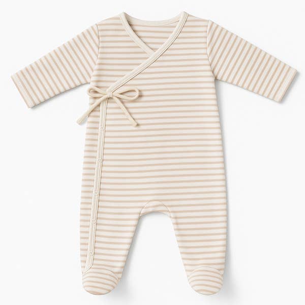 Gestreepte Baby Romper Jumpsuit met Strik - Beige 0-1 maand Minutus