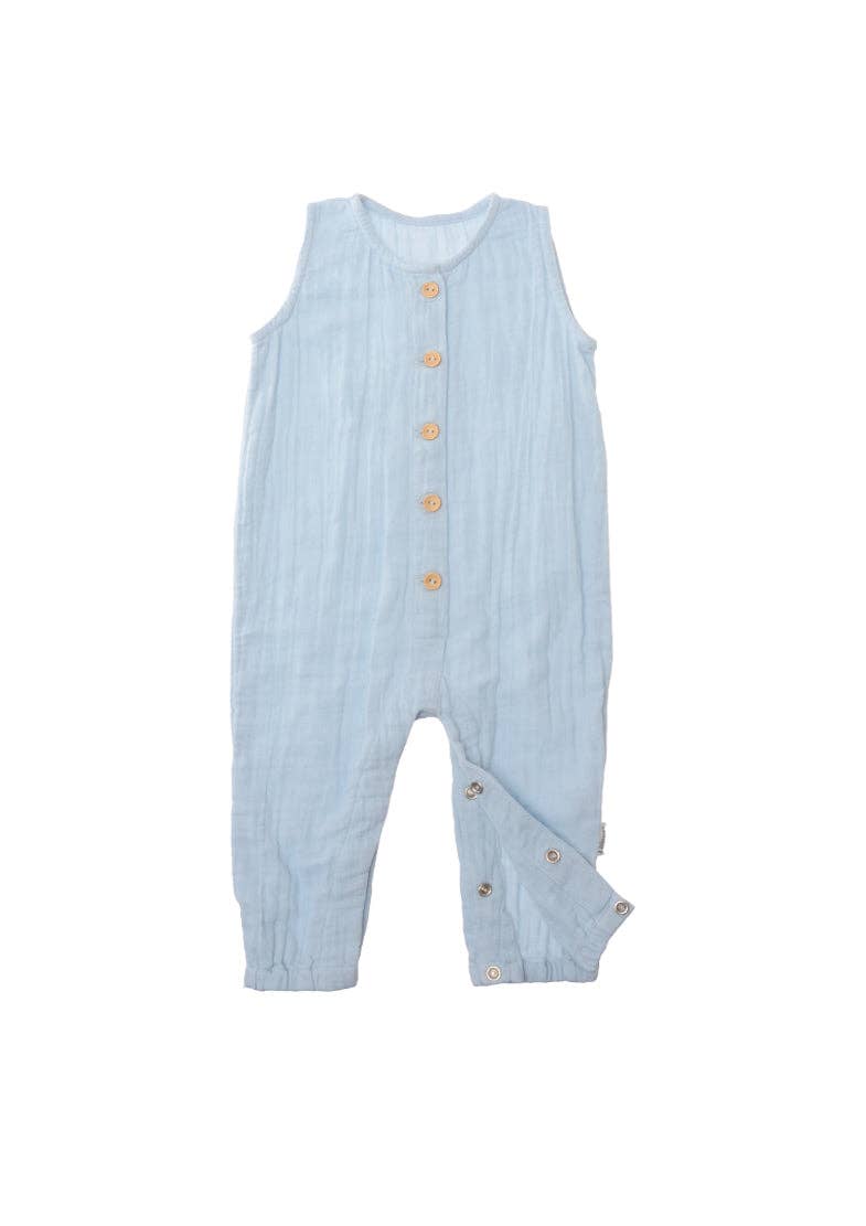 Lichtblauwe muslin jumpsuit: 98/104 Liliput