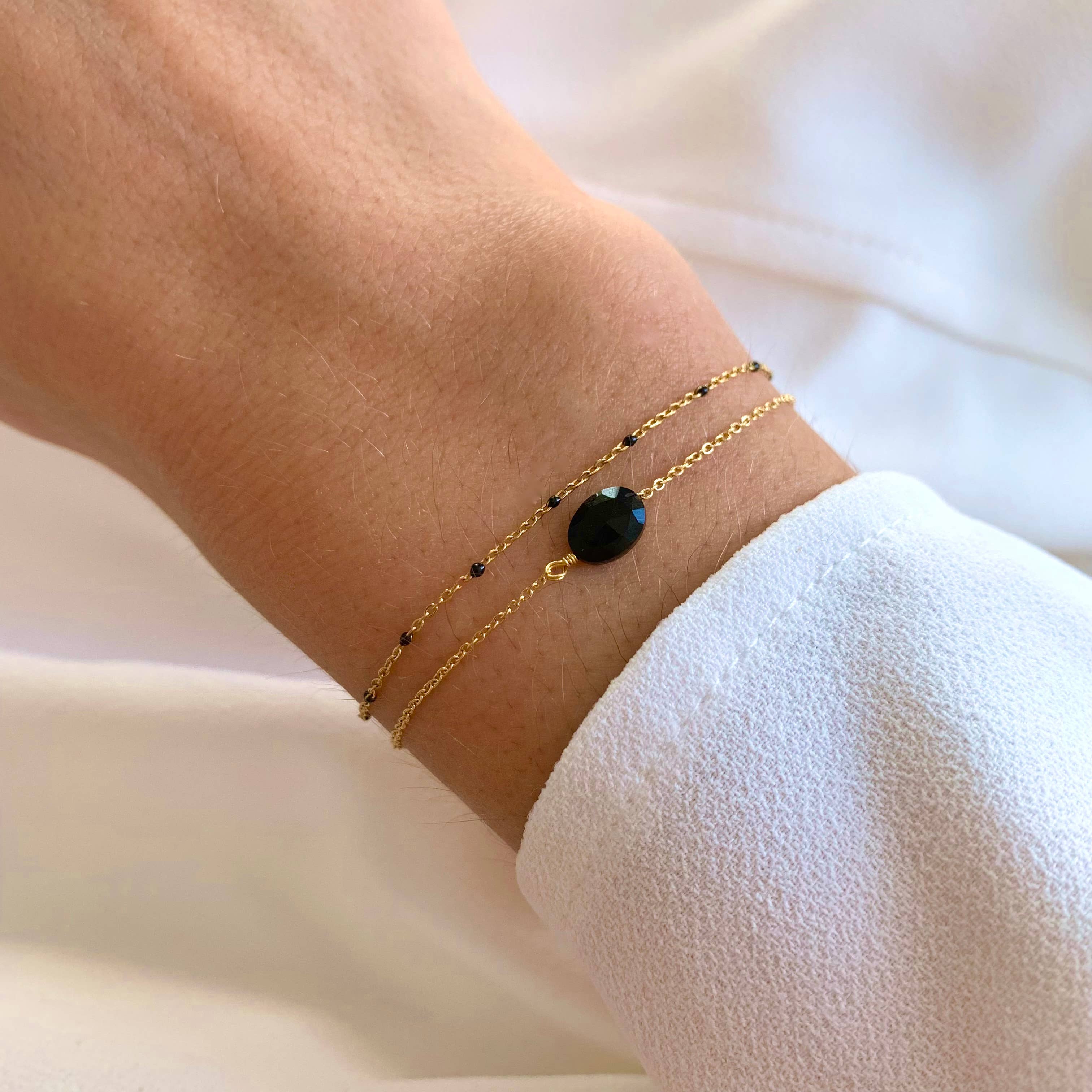 Armband Nerina – Tweerijige Armband met Fijne Zwarte Onyxsteenketting By Maysa